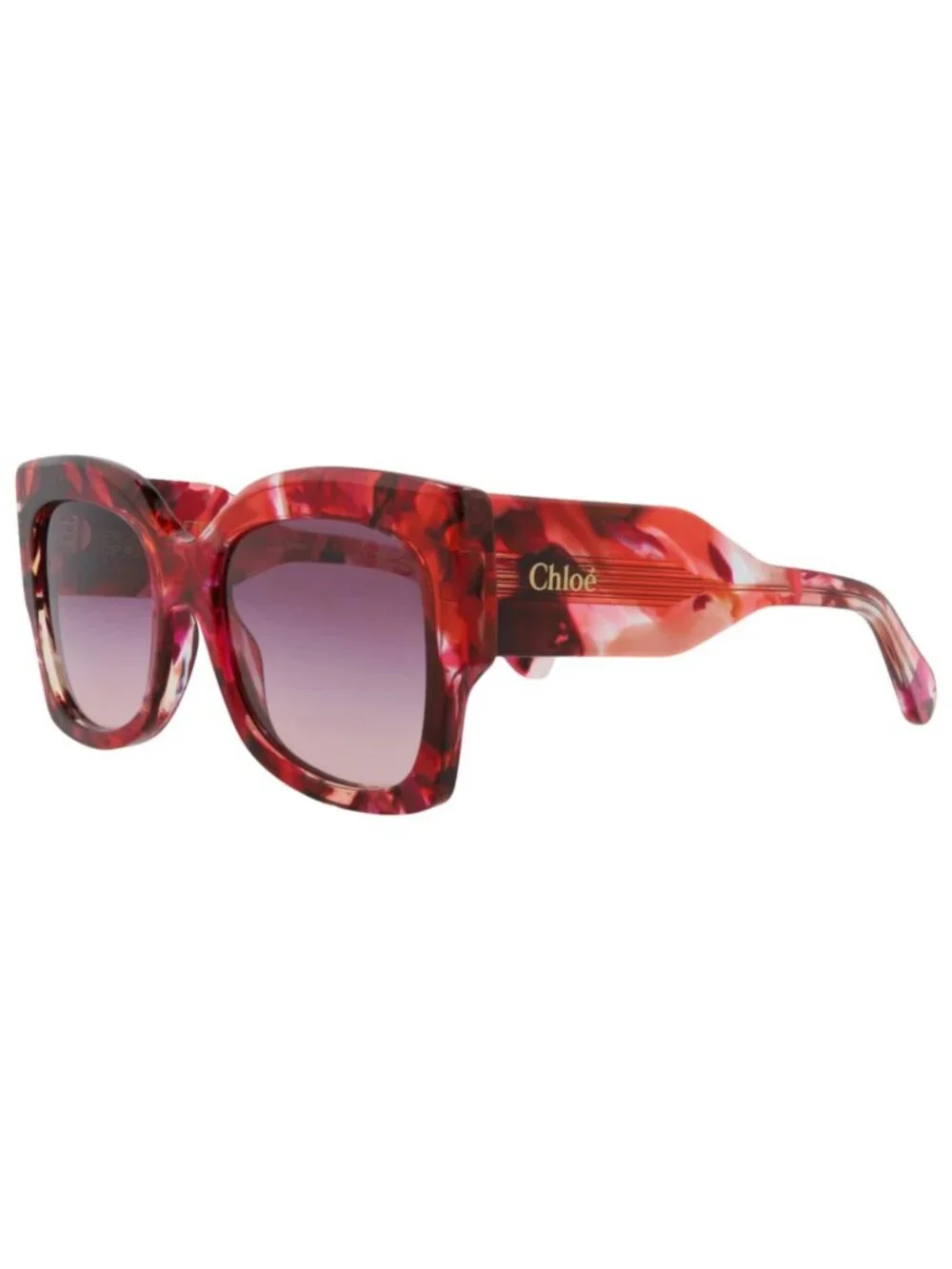 New Chloé Women's Sunglasses Square Rectangle Recycled Acetate Frame Red Red